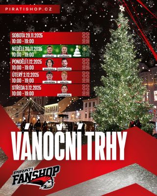 Zítra startují vánoční trhy @chomutov.cz 🤩. Prvních pět dní se můžete na náměstí 1. máje těšit i na Piráty 🎄. Od neděle...